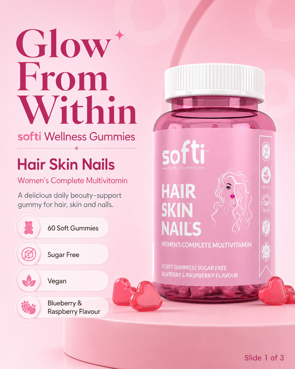 Softi Hair, Skin & Nails Gummies | Women’s Complete Multivitamin – 60 Gummies