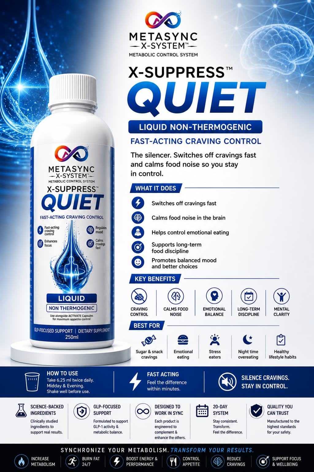 Metasync X-Suppress Quiet – Liquid Appetite Control & Craving Support (Liquid)